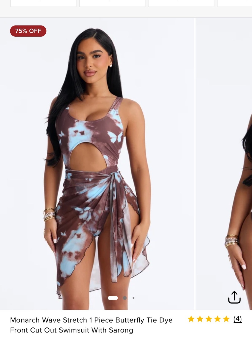 Fashion Nova Monarch Wave Stretch Butterfly Tie Dye Front Cut Out Swimsuit - M